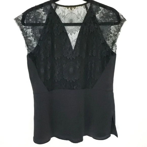 Cooper & Ella Top Size Medium Black Lace Inset V-Neck Sleeveless See Thru Back - Picture 2 of 12
